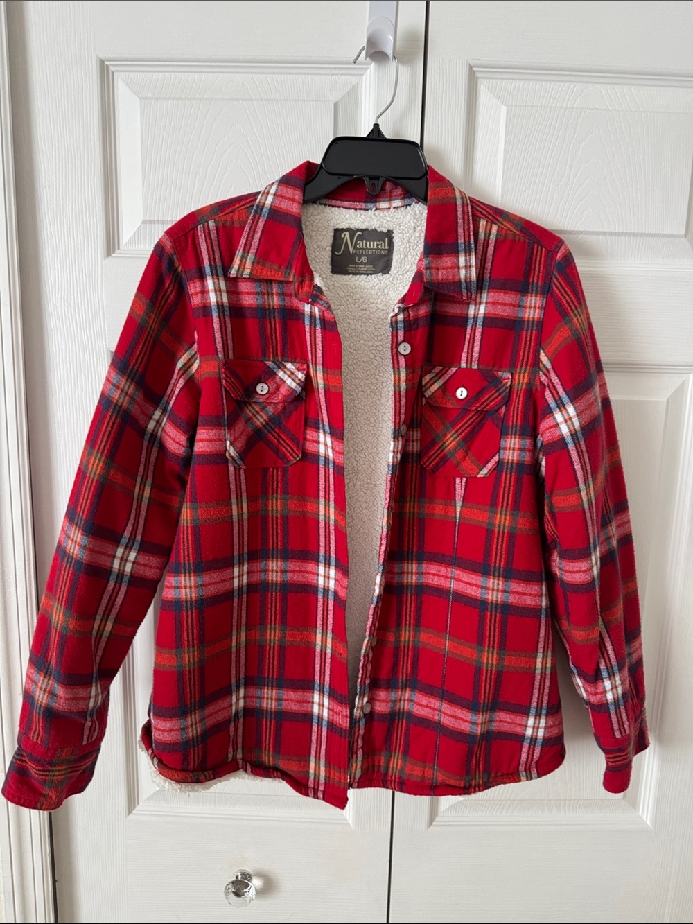 Natural Reflections Red Plaid Sherpa Shirt Jacket
